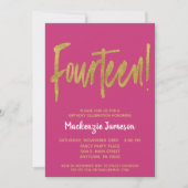 Invitation Pink Gold Script 14e anniversaire de fête Invitati (Devant)