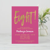 Invitation Pink Gold Script 8e anniversaire de fête Invitatio (Debout devant)