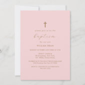 Invitation Pink & Gold Script moderne Boho Cross Baptism (Devant)