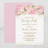 Invitation Pink Gold Sparkle Rose 21ème anniversaire Invitati (Devant / Derrière)