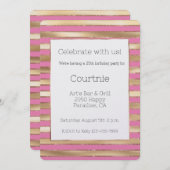 Invitation Pink Gold Stripes Anniversaire (Devant / Derrière)