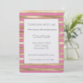 Invitation Pink Gold Stripes Anniversaire (Debout devant)
