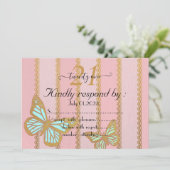 Invitation Pink Gold Stripes et Buterfly 21e anniversaire (Debout devant)