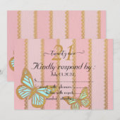 Invitation Pink Gold Stripes et Buterfly 21e anniversaire (Devant / Derrière)