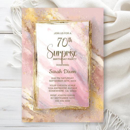 Invitation Pink Gold Surprise 70th Birthday Party