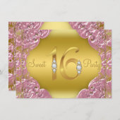 Invitation Pink Gold Sweet 16 Party (Devant / Derrière)