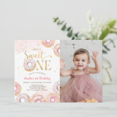 Invitation Pink Gold Sweet One Donuts 1er Anniversaire Photo (Debout devant)