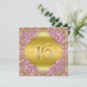 Invitation Pink Gold Swirl Fancy Sweet 16 Party (Debout devant)