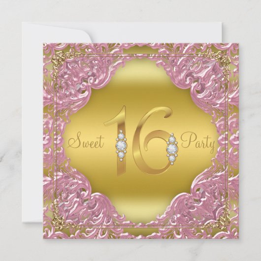Invitation Pink Gold Swirl Fancy Sweet 16 Party (Devant)