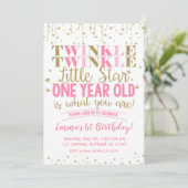 Invitation Pink & Gold Twinkle Little Star 1er anniversaire (Debout devant)