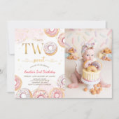 Invitation Pink Gold Two Sweet Donuts 2e photo d'anniversaire (Devant)