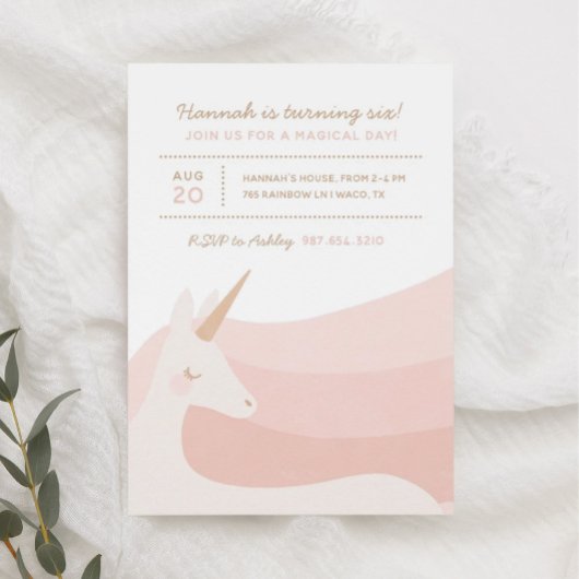 Invitation Pink Gold Unicorn Aquarelle fille fête d'anniversa