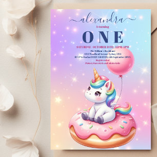 Invitation Pink Gold Unicorn Aquarelle fille fête d'anniversa