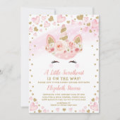 Invitation Pink Gold Unicorn Baby shower amoureux Magie (Devant)