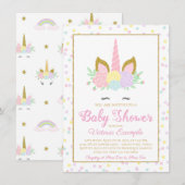 Invitation Pink Gold Unicorn Visage Girl Baby shower Invitati (Devant / Derrière)