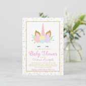 Invitation Pink Gold Unicorn Visage Girl Baby shower Invitati (Debout devant)
