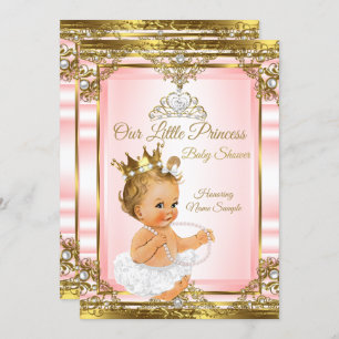 Invitation Pink Gold White Pearl Princess Baby shower Blonde
