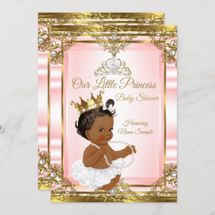 Invitation Pink Gold White Pearl Princess Baby shower ethniqu