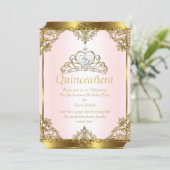 Invitation Pink Gold White Pearl Princess Quinceanera (Debout devant)