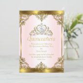 Invitation Pink Gold White Pearl Princess Quinceanera (Debout devant)