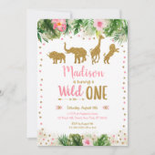 Invitation Pink & Gold Wild One Safari premier anniversaire (Devant)
