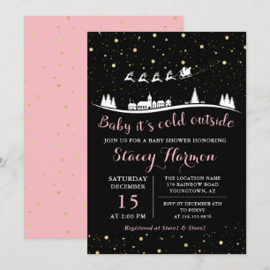 Invitation Pink Gold Winter Baby Son froid Baby shower extéri
