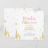 Invitation Pink & Gold Winter Onederland 1er Anniversaire (Devant / Derrière)