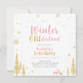 Invitation Pink & Gold Winter Onederland 1er Anniversaire (Devant)