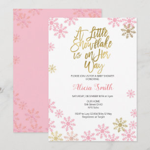 Invitation Pink Gold Winter Wonderland Baby shower fille