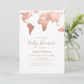 Invitation Pink Gold World Map Voyage Baby shower d'aventure (Debout devant)