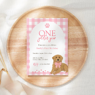 Invitation Pink Golden Retriever Un anniversaire d'or