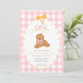 Invitation Pink Goldendoodle Dog First Birthday Party (Debout devant)