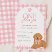 Invitation Pink Goldendoodle Dog One Golden Year birthday