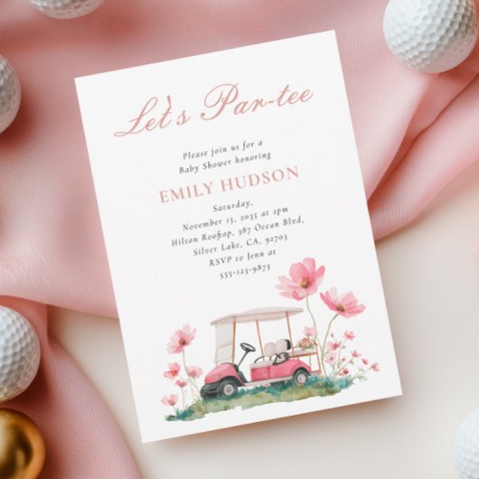 Invitation Pink Golf Floral Baby Shower