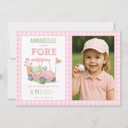 Invitation Pink Golfing 4th Birthday Photo (Devant)