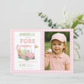 Invitation Pink Golfing 4th Birthday Photo (Debout devant)