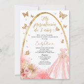 Invitation Pink Gown Girl Mi Presentación de 3 Años Espagnol (Devant)