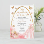 Invitation Pink Gown Girl Mi Presentación de 3 Años Espagnol (Debout devant)