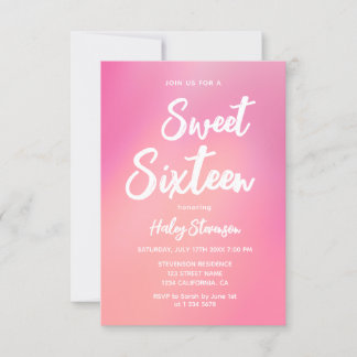 Invitation Pink Gradient Moderne tendance Sweet 16 Anniversai