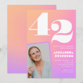 Invitation Pink Gradient Retro Photo 42e anniversaire (Devant / Derrière)