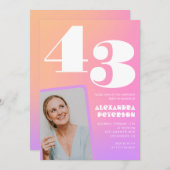Invitation Pink Gradient Retro Photo 43e anniversaire (Devant / Derrière)