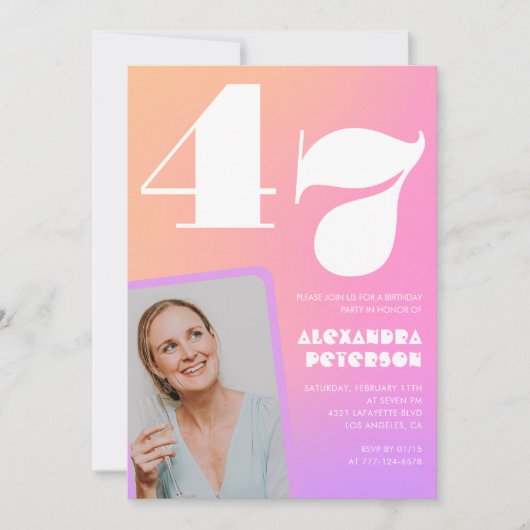 Invitation Pink Gradient Retro Photo 47e anniversaire (Devant)