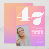 Invitation Pink Gradient Retro Photo 47e anniversaire (Devant / Derrière)