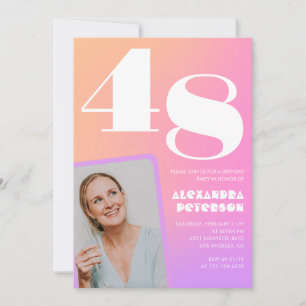 Invitation Pink Gradient Retro Photo 48e anniversaire
