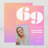 Invitation Pink Gradient Retro Photo 69e anniversaire Invitat (Devant / Derrière)