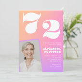 Invitation Pink Gradient Retro Photo 72e anniversaire Invitat (Debout devant)