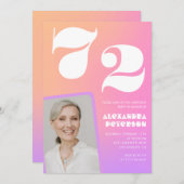Invitation Pink Gradient Retro Photo 72e anniversaire Invitat (Devant / Derrière)