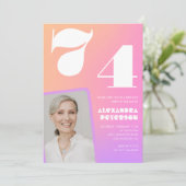 Invitation Pink Gradient Retro Photo 74e anniversaire Invitat (Debout devant)