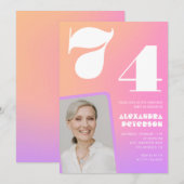 Invitation Pink Gradient Retro Photo 74e anniversaire Invitat (Devant / Derrière)