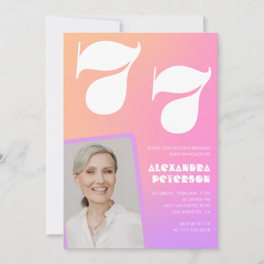 Invitation Pink Gradient Retro Photo 77e anniversaire Invitat (Devant)